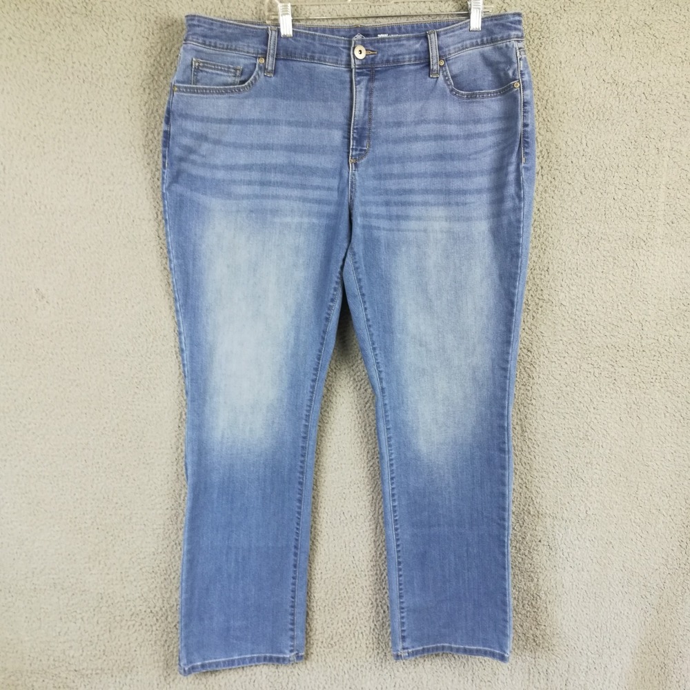 St John's Bay Womens Jeans Straight Leg Blue Denim Medium Wash Plus Long 20W
